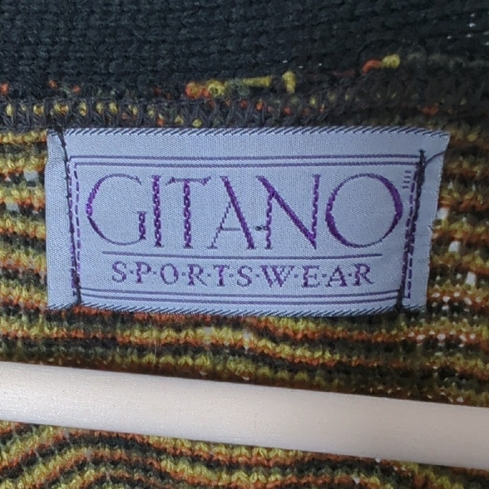Vintage 80s Gitano Cardigan Sweater Black Orange Lime Green Martini Cosby Medium - Picture 10 of 16